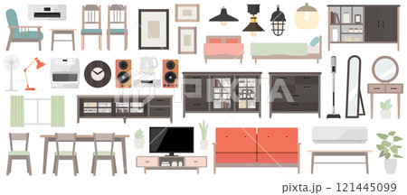 家具家電ベクターイラストセット  新生活 家電 リビング 家具 引っ越し 引越し キャビネット 転居 121445099