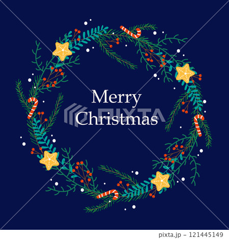 Vector Christmas wreath with winter floral elements. Season greeting card. Vector Christmas wreath with winter floral elements. Season greeting card. 121445149