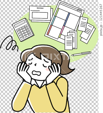 擔心報稅表的女性上半身 121445167