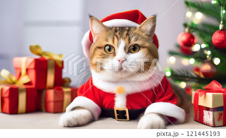 クリスマスイメージ　猫　サンタ 121445193
