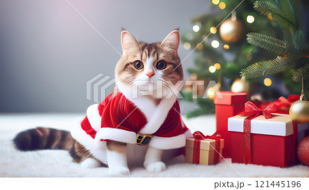 クリスマスイメージ　猫　サンタ 121445196
