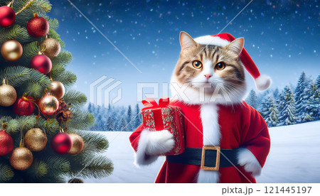 クリスマスイメージ　猫　サンタ 121445197