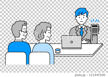 一位穿西裝的男子向一對老年夫婦提供報價 121445500