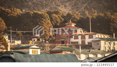 Khumjung Gompa monastery at dawn. This is a Buddhist monastery situated in the beautiful Khumjung valley of Nepal. Khumjung Gompa monastery at dawn. This is a Buddhist monastery situated in the beautiful Khumjung valley of Nepal. 121445517