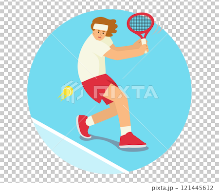 テニスをする男性のイラスト テニスをする男性のイラスト 121445612