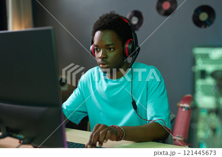 Gamer Playing Virtual Game On Computer 121445673