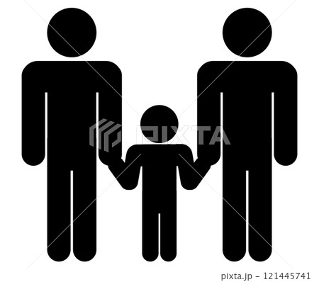 手をつなぐ親子のシンプルなアイコン(親2人,子供1人) 121445741