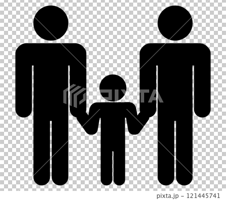 手をつなぐ親子のシンプルなアイコン(親2人,子供1人) 121445741