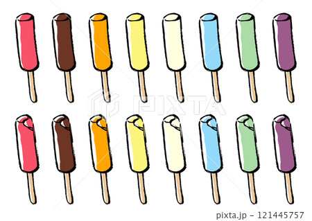 筆タッチの棒付きアイスのイラストセット 121445757
