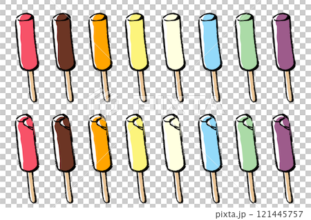筆タッチの棒付きアイスのイラストセット 121445757