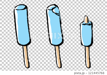 筆タッチのソーダ味の棒付きアイスのイラストセット 121445768
