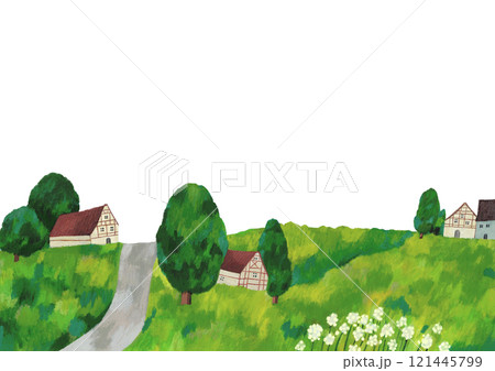 高原の小さな村の風景イラストレーション 121445799