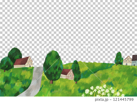 高原の小さな村の風景イラストレーション 121445799