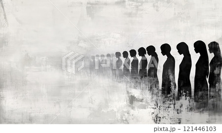 Silhouettes of women waiting in poverty and despair 121446103