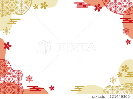 和風 抽象的 フレーム 麻の葉 赤 金 和風 抽象的 フレーム 麻の葉 赤 金 121446309