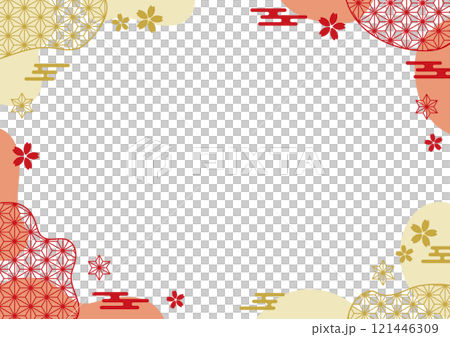 和風 抽象的 フレーム 麻の葉 赤 金 和風 抽象的 フレーム 麻の葉 赤 金 121446309