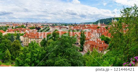 Panoramic view of the red roofs of Prague cityscape, Czech Republic Panoramic view of the red roofs of Prague cityscape, Czech Republic 121446421