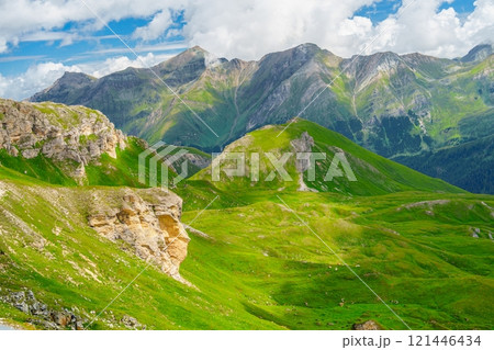 Picturesque Mountain Landscape of Kaprun, Austria A Stunning View of the Alps and Lush Green Hills 121446434