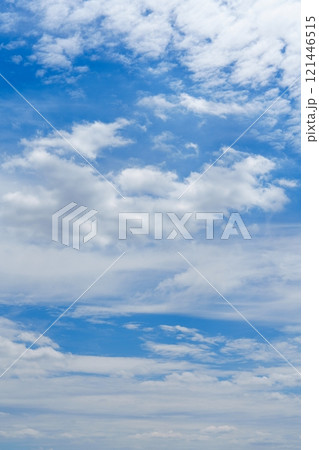 Blue sky background with white clouds, suitable for photography backdrop 121446515