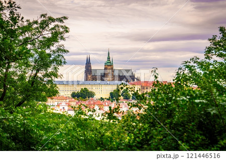 Prague Castle Complex and St. Vitus Cathedral in the Heart of Prague, Czech Republic, Europe Prague Castle Complex and St. Vitus Cathedral in the Heart of Prague, Czech Republic, Europe 121446516