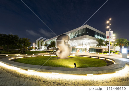 Night view of the National Kaohsiung Center for the Arts (Weiwuying), Taiwan. The site was originally a military compound and was reconstructed as an arts center. 121446630