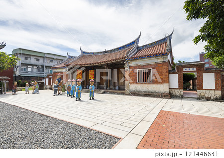 Building view of the Fongyi Academy (Wenchang Temple) in Fengshan of Kaohsiung, Taiwan. The Academy worshiped Wenchang Dijun. Building view of the Fongyi Academy (Wenchang Temple) in Fengshan of Kaohsiung, Taiwan. The Academy worshiped Wenchang Dijun. 121446631