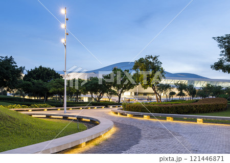 Night view of the National Kaohsiung Center for the Arts (Weiwuying), Taiwan. The site was originally a military compound and was reconstructed as an arts center. Night view of the National Kaohsiung Center for the Arts (Weiwuying), Taiwan. The site was originally a military compound and was reconstructed as an arts center. 121446871