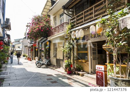 The old building view of Shennong Street in Tainan, Taiwan, has become a hub of culture creation and art distribution in recent years. 121447376