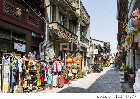 The old building view of Shennong Street in Tainan, Taiwan, has become a hub of culture creation and art distribution in recent years. 121447377