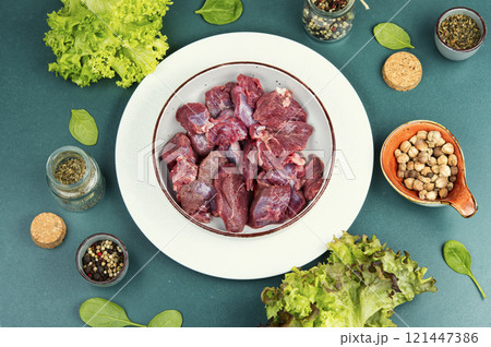 Fresh deer meat. 121447386