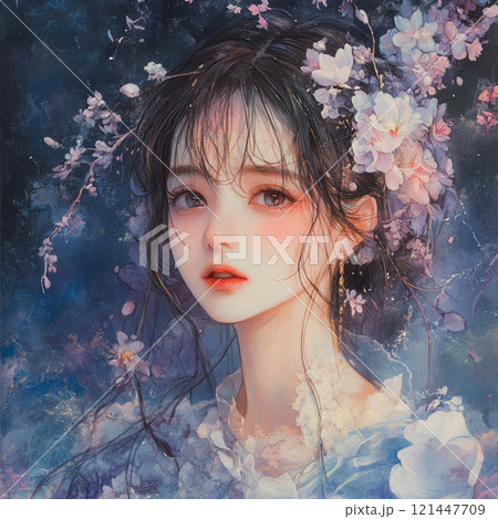 美しい女性の桜に囲まれるポートレート 121447709