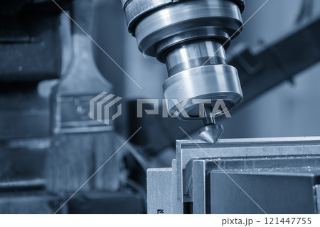 The angular milling process on NC milling machine with chamfer tools. 121447755