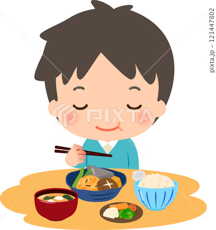 野菜中心の和食を食べる男性 野菜中心の和食を食べる男性 121447802