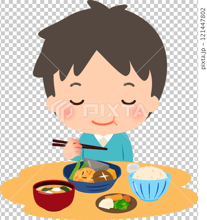 野菜中心の和食を食べる男性 野菜中心の和食を食べる男性 121447802