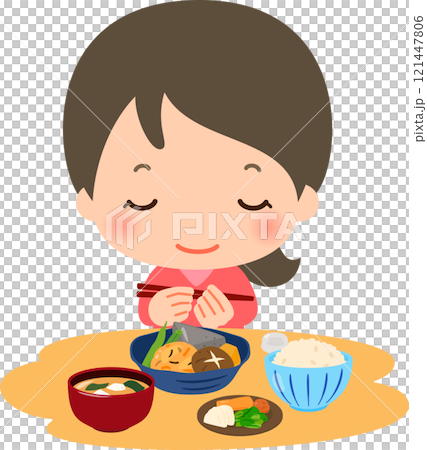 吃主要由蔬菜組成的日本食物的女人 121447806