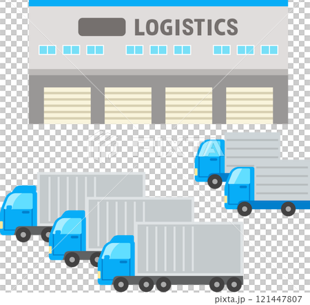 物流中心建築物和卡車 121447807