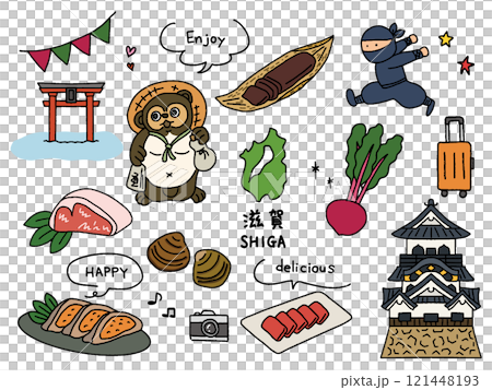 滋賀の手描きイラストセット 121448193