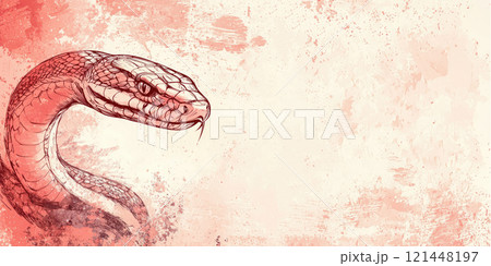 Horizontal banner with red snake in grunge style and free space for text on the right 121448197
