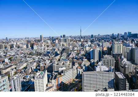 東京都の都市風景とスカイツリー 121448384