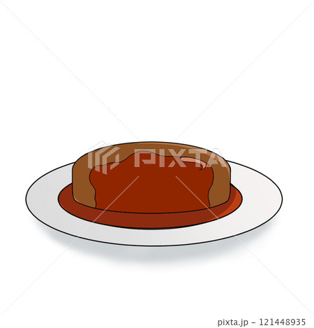 お皿に乗っているハンバーグのイラスト 121448935