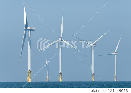 View of the Offshore wind power systems off the western coast of Taiwan. 121449638