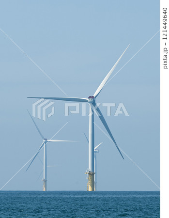 View of the Offshore wind power systems off the western coast of Taiwan. 121449640