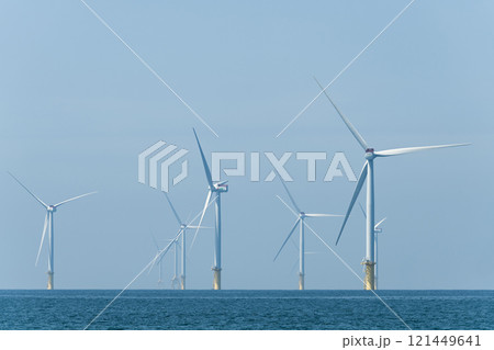 View of the Offshore wind power systems off the western coast of Taiwan. 121449641