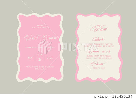 Luxury Wavy Edge Wedding Invitation card background. Abstract art background vector design for wedding and vip cover template. 121450134