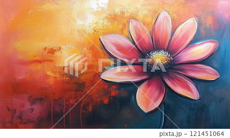 抽象的な背景に咲く一輪の花の鮮やかな油彩画のイラスト素材