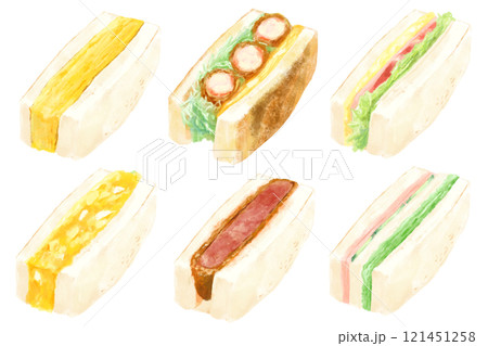 四角いサンドイッチいろいろ(たまご・ハム・カツ・エビフライ・BLT) 四角いサンドイッチいろいろ(たまご・ハム・カツ・エビフライ・BLT) 121451258