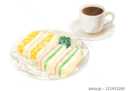 喫茶店のコーヒーとサンドイッチのセット 121451260