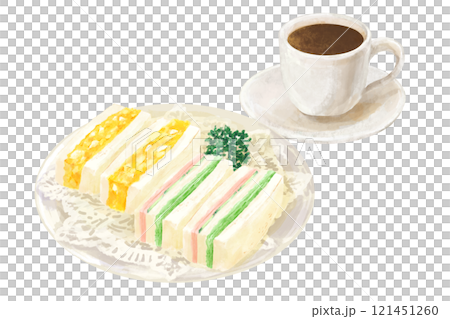Coffee and sandwich set at a coffee shop 121451260