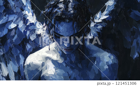 Incubus in dark blue light. Low poly art. AI generative 121451306