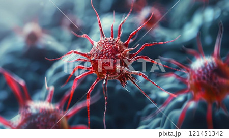 Illustration of the poliomyelitis virus structure, emphasizing its unique features 121451342
